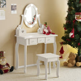 Kids Vanity Set with Mirror and Lights and Stool, 5 Storage Drawers, Pretend Play Princess Makeup 80505306