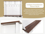 Farmhouse 4-in-1 Hall Tree with 6 Hooks, Walnut Entryway Bench with Shelves, Wooden Style Rustic 93005386