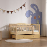 Vertical Fence Wood Painted Pine Toddler Bed with Bottom Drawer and Side Car Bed 01077775