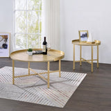 Tray Style Top Round Coffee Table, Oak and Gold B016P329755