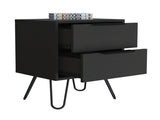 2 Nightstand, Hairpin Legs, Two Drawers, Black B097132918