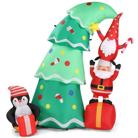 ZUN 6 FT Lighted Christmas Inflatable Decoration, Inflatable Christmas Tree with Elf and Santa Claus, 17342073