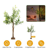 ZUN 6FT 300Pcs LED Beads Lighted Olive Tree Artificial Greenery Tree with Warm White Light Lifelike 59465709