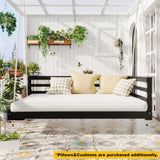 TOPMAX Country Patio Wooden Twin Size Swing Daybed Porch Swing Frame with 4pcs 96-inch Hemp Ropes N717P265856B