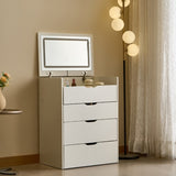 3-in-1 Vanity Desk with Mirror And Lights, Small Vanity Desk Set with Visible Glass Tabletop, 3 T3685P339866