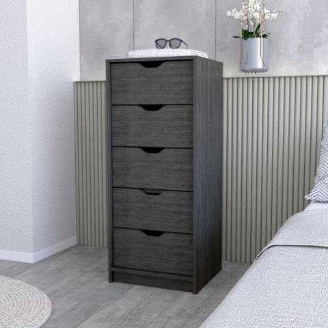 ZUN Logan Smokey Oak 5 Narrow Drawer Dresser B062P175164