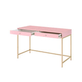 ZUN Pink High Gloss and Gold 2-drawer Writing Desk B062P184535