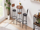 Round bar stool set with shelf, upholstered stool with backrest, Rustic Brown, 23.62'' W 23.62'' D W1162101847