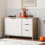 ZUN Fluted Storage Cabinet, Modern Console with 2 Doors & 3 Drawers, Faux Oak Top for Living T3179P268906