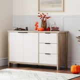 ZUN Fluted Storage Cabinet, Modern Console with 2 Doors & 3 Drawers, Faux Oak Top for Living T3179P268906