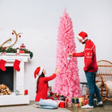 7.5 FT Hinged Christmas Tree, Artificial Pencil Christmas Tree, Unlit Artificial Christmas Pine Tree 28017987