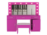 Vanity Desk Set with Large Lighted Mirror Powre Outlet, Glass Top Makeup Vanity with 3 Drawers 20197617
