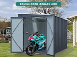 6x8FT Galvanized Steel Outdoor Storage Shed with Lockable Double Doors, Metal Lean to Shed with Free W2556P295413