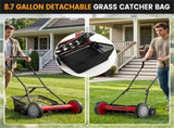 18-Inch 5-Blade Push Reel Lawn Mower with Grass Catcher, Manual Walk-Behind Mower with 4-Level 74999559