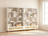 White Rattan Drawer Bookcase 8 Open Cubbies, Freestanding Engineered Wood Storage Display Shelf 16893982