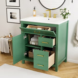 30-Inch Green Bathroom Vanity with Ceramic Sink and Ample Storage - Ideal Choice for Small Bathrooms WF324690AAF