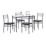 ZUN [110 x 70 x 76cm] Iron Glass Dining Table and Chairs Black One Table and Four Chairs PU Cushion 36919194