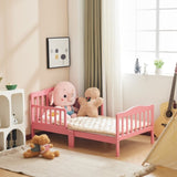 Single-Tier Vertical Slat Wooden Bed with Side Rails Pink, Pine, Kids Bedroom Furniture Safe & 18653966