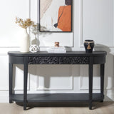 59.2in Black Carved Wooden Console Table with Lower Storage Shelf Tow Drawers Elegant Decorative W2729P270742