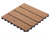 12" x 12" Interlocking Deck Tiles, Pack of 11 Outdoor Flooring Patio Tiles-Teak-AS 85350351