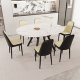 47-63" expandable circular dining tables , equipped with 6 PU fabric thick cushioned dining chairs 62762591