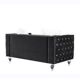 Black, Two-seater Sofa, Velvet Crystal Buckle Upholstery Sofa, Crystal Feet, Removable Cushion, Two 74092413