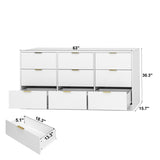 White 9 Drawer Dresser, 63" Large Deep Chest of, Wooden Dresser Storage Cabinet with 9 W409P307594