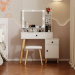 ZUN Dressing Table with Hollywood LED Mirror, Light Adjustable Brightness, Dressing Table, Padded Stool 31433958