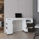 San Diego 54" Wide Two Drawer Expandable Desk with Seven Shelves and Casters White - Dark Walnut B200P286949