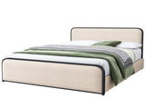 Modern Metal Bed Frame with Curved Upholstered Headboard and Footboard Bed with 4 Storage Drawers, N701P229016B