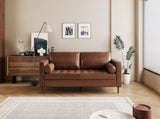 Mirod Mid-Century Modern PU Leather 3-Seat Sofa, Tufted Design, Solid Wood Legs, 2 Bolster Pillows, N760P285734G