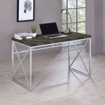 ZUN Rustic Grey Herringbone and Chrome Writing Desk B062P153674