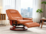 Light Brown Faux Leather Swivel Recliner Chair with Footrest And Armrest Wood Base Comfortable 53260000