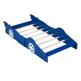 Twin Size Race Car-Shaped Platform Bed with Wheels,Blue WF298789AAC