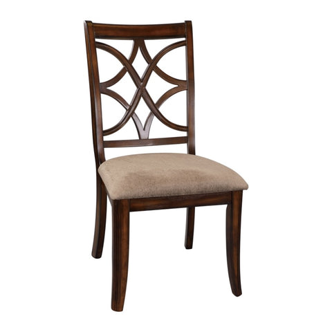 ZUN Wooden Side Chairs Set of 2 Elegant Back Design Fabric Upholstery Cherry Finish Formal Dining B01143650