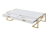 Modern White Rectangular Coffee Table with 4 Drawers and Gold Base in 47.3" N735P305626K
