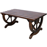 Outdoor Rustic Wooden Bench with Wagon Wheel Legs, 2 People Outdoor Bench Garden Bench Front Porch W465P222623