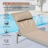 ZUN Patio Chaise Lounge Set of 3, Aluminum Pool Lounge Chairs with Side Table, Outdoor Adjustable W1859P172239