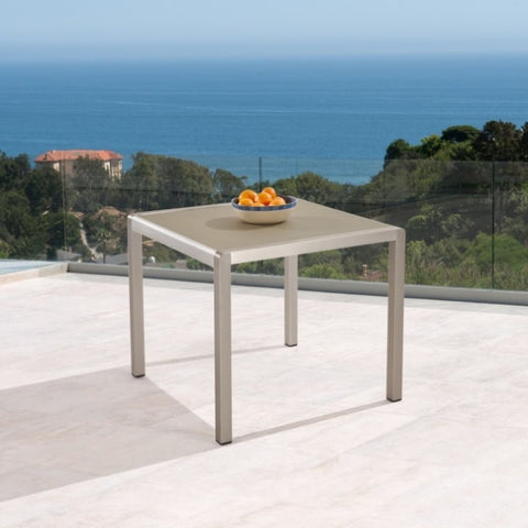 ZUN Outdoor Dining Table - Anodized Aluminum - Tempered Glass Table Top - Square - Silver and Gray - 35" 64419.00