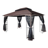 ZUN 13x10 Outdoor Patio Gazebo Canopy Tent With Ventilated Double Roof And Mosquito net,Brown Top [Sale 38483553