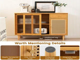 Natural Bamboo Sideboard Cabinet with Rattan Door, Sliding Door & Pull-Out Drawer, 5-Leg Rubber Wood 48150177