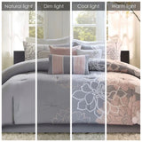 Printed Cotton Sateen Comforter Set Grey/Peach King B03597063