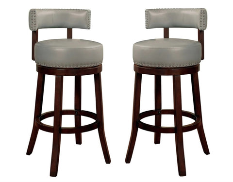 ZUN Sherly Set of 2 Bar stool 30" Swivel Stool Dark Oak Solid wood Dark Gray Leatherette Chairs Dining B01152174