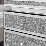 Mirrored Nightstand with 3 Drawers, Silver Nightstand with Crystal Inlay, Mirror End Table, Modern W1005P248529