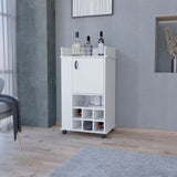 ZUN Allandale 1-Door Bar Cart with Wine Rack and Casters White B062111720