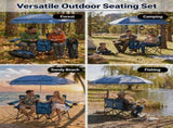 Portable Double Folding Beach Chair Set with Umbrella, 2-Person Outdoor Camping Chair with Cup 67251703