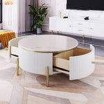 ZUN Modern Round Coffee Table with 2 large Drawers Storage Accent Table N735P211280K