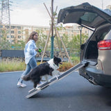 ZUN Foldable Aluminum Dog Car Step Ramp, Dog Ramp Climbing Ladder with PVC Handle, Non-slip Foot Mats W2181P228649