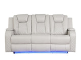 BENZ LED & Power Reclining Sofa Made With Faux Leather in Ice 659436286627