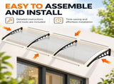 12040 in Transparent Door Awning Canopy, One-Piece PC Sun Panel with Black PP Brackets & Aluminum 48136737